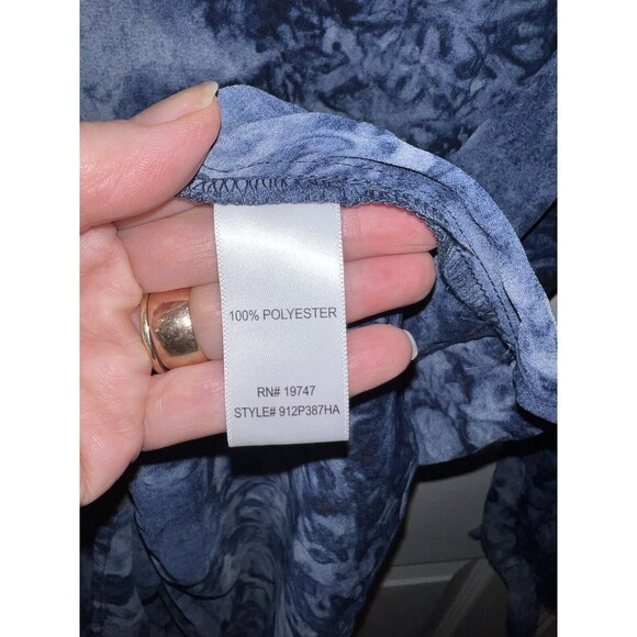 Counterparts Blouse Womens XL Blue Marbled Elastic Waist Top Split Neck Fairy - Picture 5 of 7